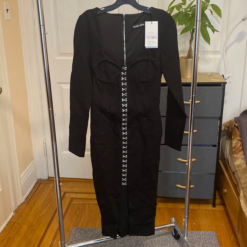 Lavish Alice bodycon corset midi dress dress. Black. Size 4. New with tags